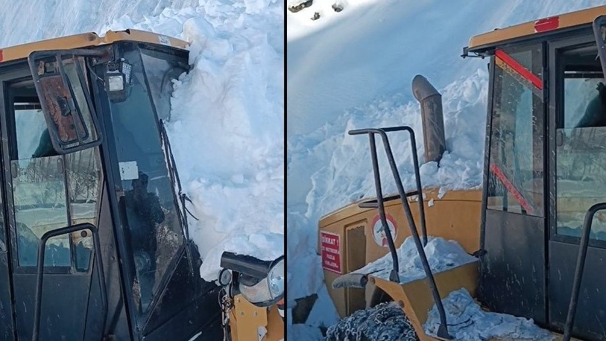 Hakkari’de iş makinesinin üzerine çığ düştü